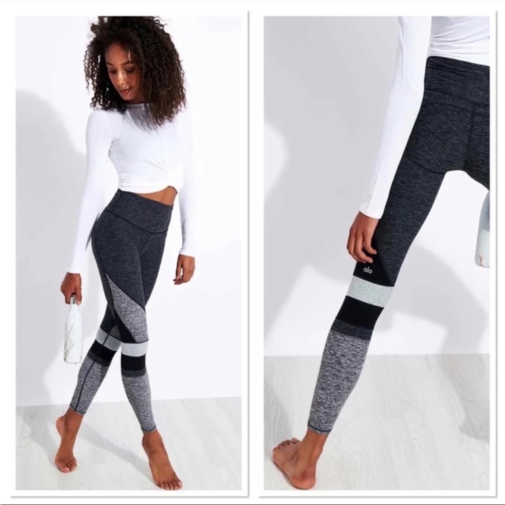 ALO Yoga Heathered Charcoal & Black High-Waist Colorblock Leggings